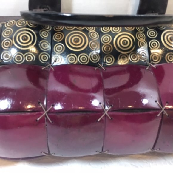 Vintage Coconut Shell Zipper Handbag Pinkish Purple Handmade11x5 - Picture 5 of 6